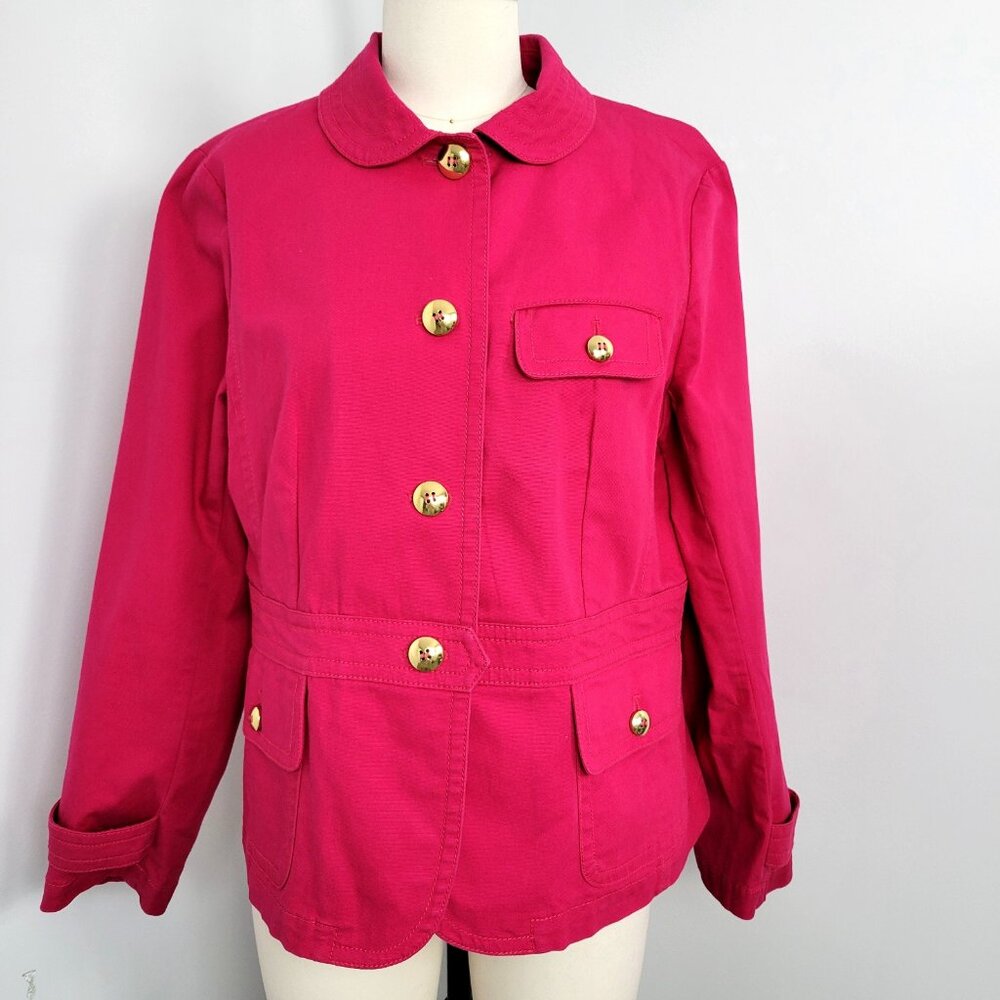 2010s Revival Pink Peter Pan Collar Utility Cotton Stretch Blazer Jacket
